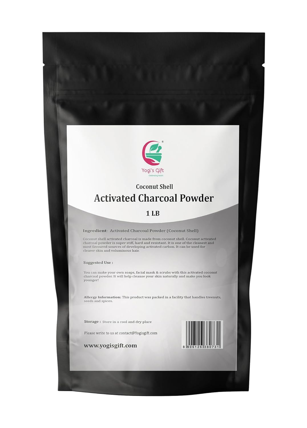 Activated Charcoal Powder 1 LB by Yogi's Gift® | Coconut Shell-Based for Facial Scrub, Skin Care, and Soap Making | Grounded Activated Charcoal Powder