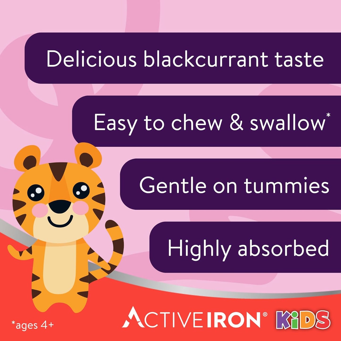 ActiveIron Kids: Iron Supplements with Vitamin D for Immune Support & Energy - 30 Blackcurrant Chews, Non-Constipating