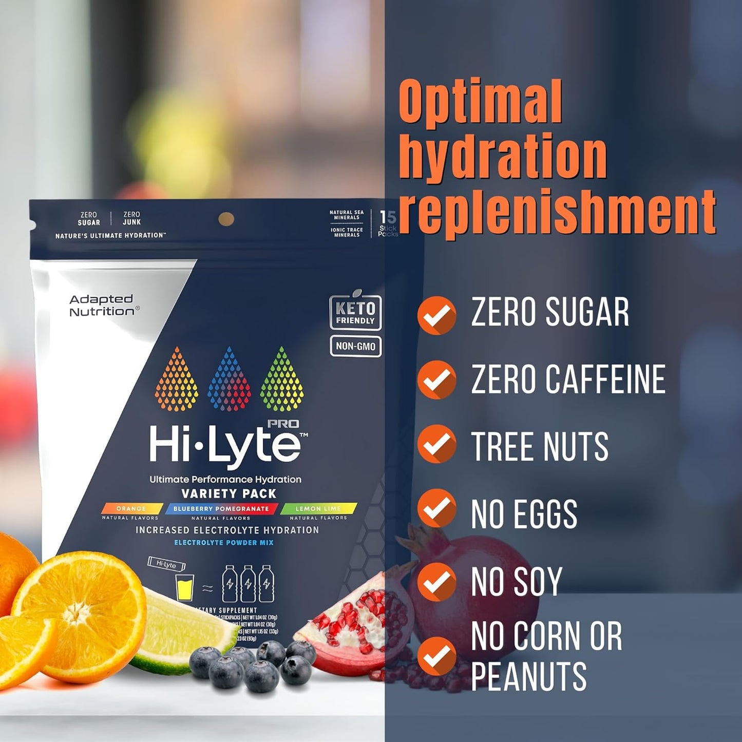 Adapted Nutrition Hi-Lyte Pro Hydration Packets - 15 Individual Drink Packets, Variety Pack, Flavored Electrolyte Powder - Sugar-Free, Zero Carb, Zero Calorie
