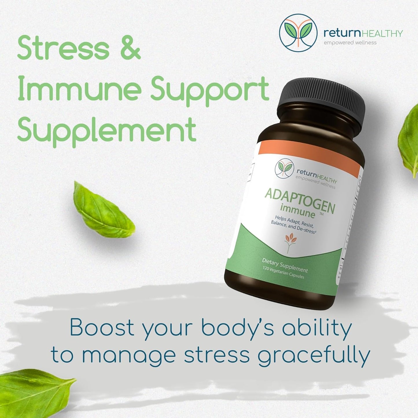 Adaptogen Immune Support Supplement with Ashwagandha, Siberian Ginseng, Astragalus Root - Promotes Healthy Body Functioning and Stress Relief - 120 Capsules