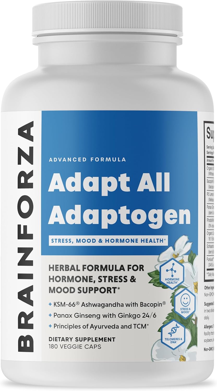 Adaptogen Stress & Mood Support Supplement with KSM-66 Ashwagandha - 180 Capsules