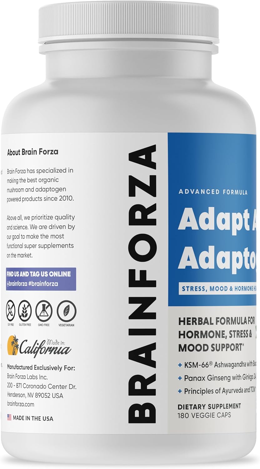 Adaptogen Stress & Mood Support Supplement with KSM-66 Ashwagandha - 180 Capsules