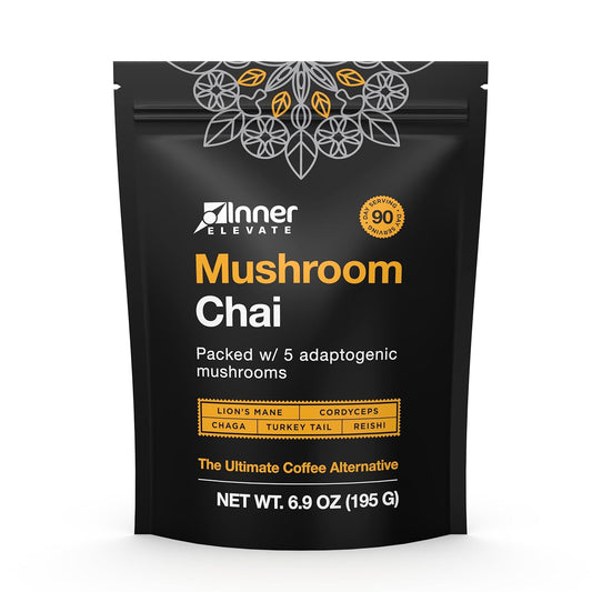 Adaptogenic Mushroom Chai Tea Blend with Lion's Mane, Cordyceps, Chaga, Reishi, Turkey Tail - Ultimate Coffee Substitute (90 Servings) - BoostGo Australia