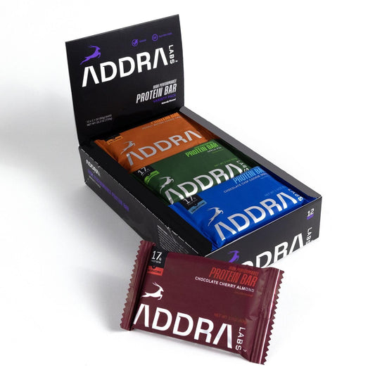 ADDRA Protein Bars: Gluten-Free, High-Protein Muscle Recovery Bars for Runners - 17g Protein, 1.5g BCAA Leucine, Low Sugar, Vegan, Plant-Based, Dairy Flavors - Mixed Case Variety Pack, 12-Pack