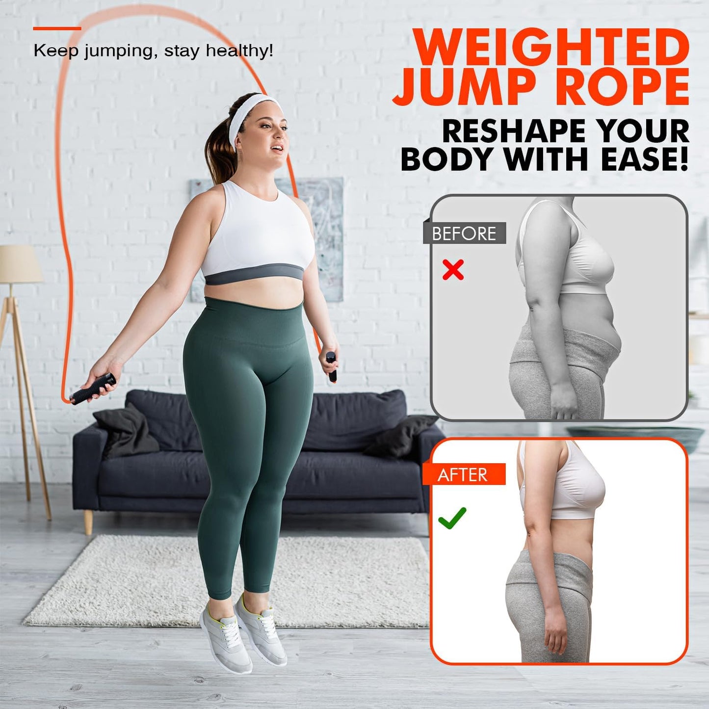 Adjustable 1lb Weighted Jump Rope for Men and Women - Perfect for Boxing, Cardio, Home Fitness - Full Body Exercise at Home Gym