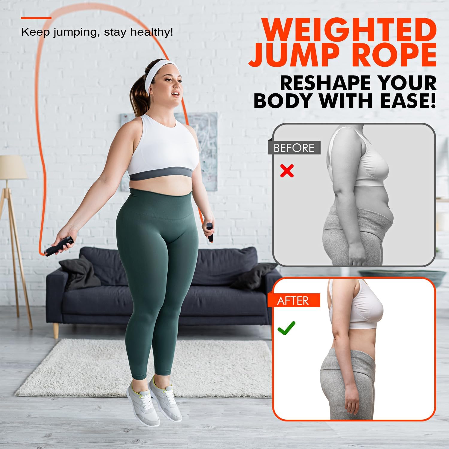 Adjustable 1lb Weighted Jump Rope for Men and Women - Perfect for Boxing, Cardio, Home Fitness - Full Body Exercise at Home Gym