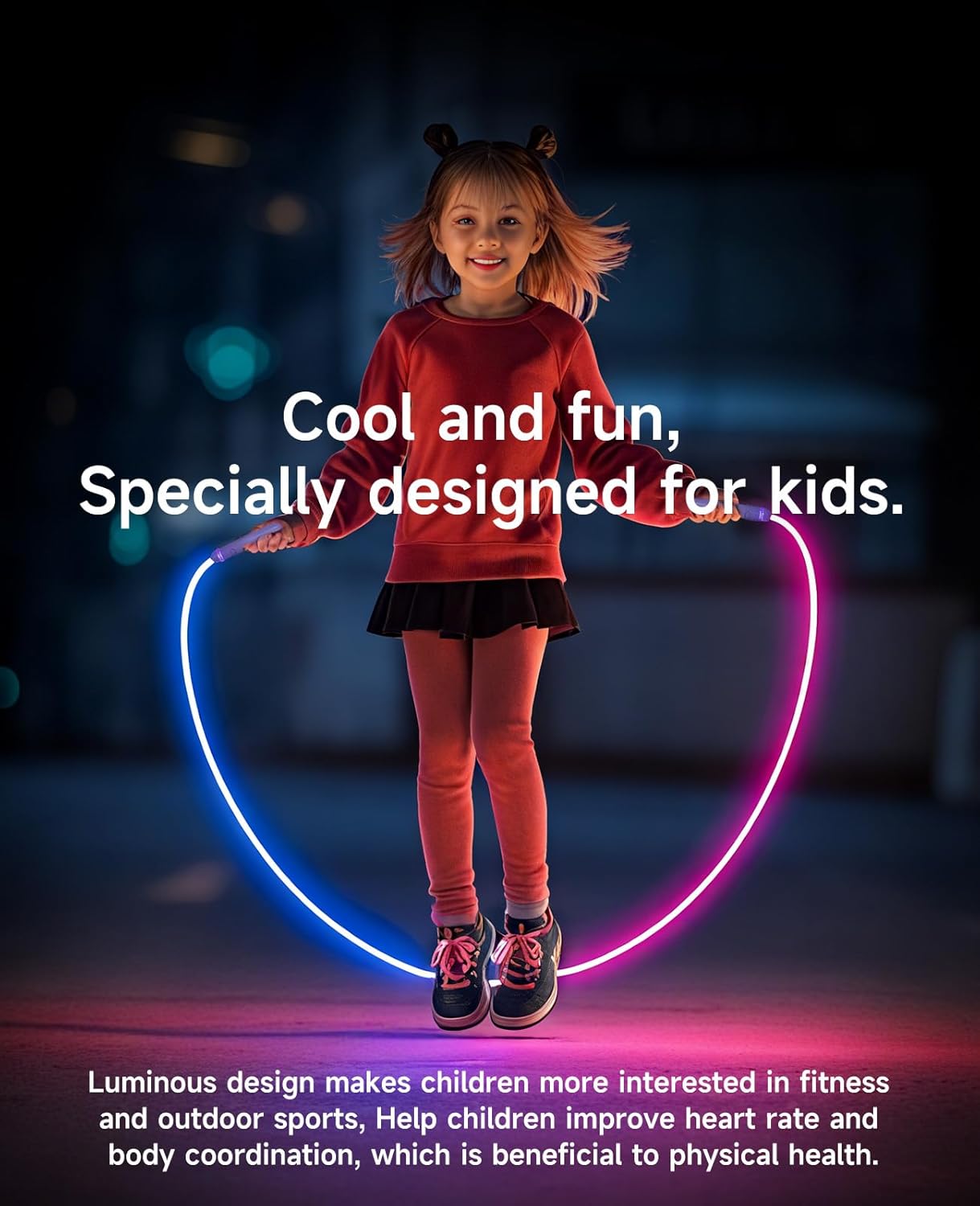 Adjustable LED Light Up Jump Rope for Kids and Adults - Colorful Glowing Skipping Rope for Fitness and Workouts