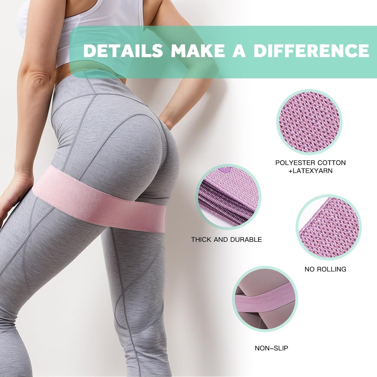 Adjustable Resistance Bands Set for Versatile Leg, Butt, Yoga & Fitness Training - Includes 3 Booty Bands