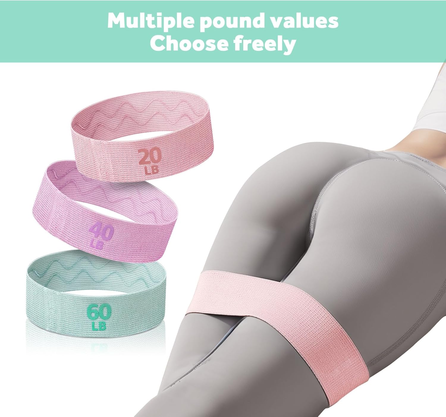 Adjustable Resistance Bands Set for Versatile Leg, Butt, Yoga & Fitness Training - Includes 3 Booty Bands