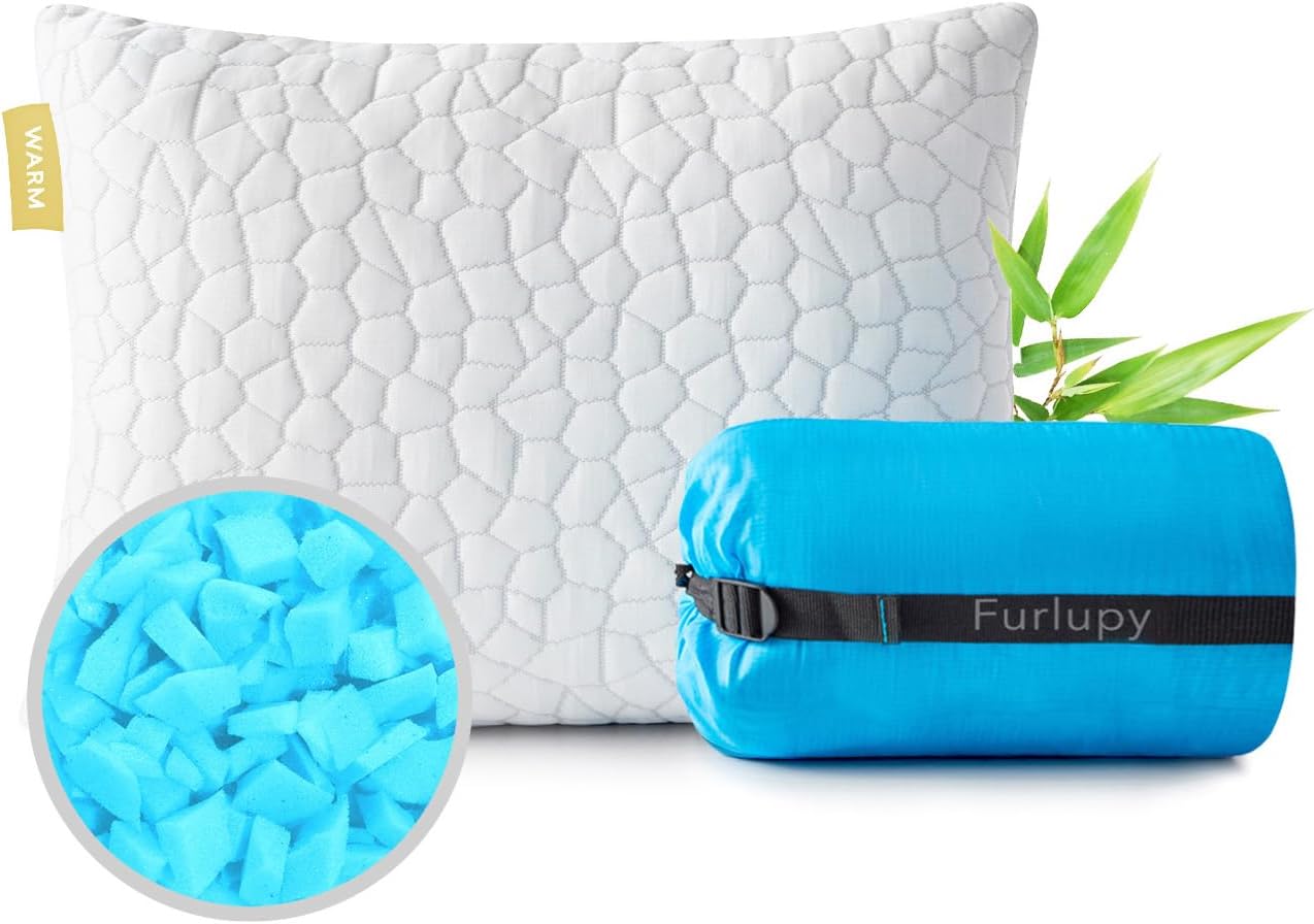 Adjustable Small Cooling Gel Memory Foam Pillow for Contoured Support - Portable Travel Pillow for Camping, Backpacking, Car, Airplane, Office Nap - Furlupy