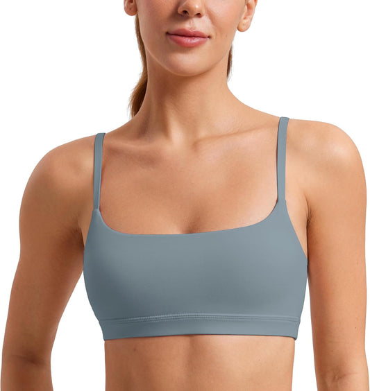 Adjustable Spaghetti Strap Sports Bra with Wireless Padded Scoop Neck - Women's Butterluxe Yoga Crop Top for Workout