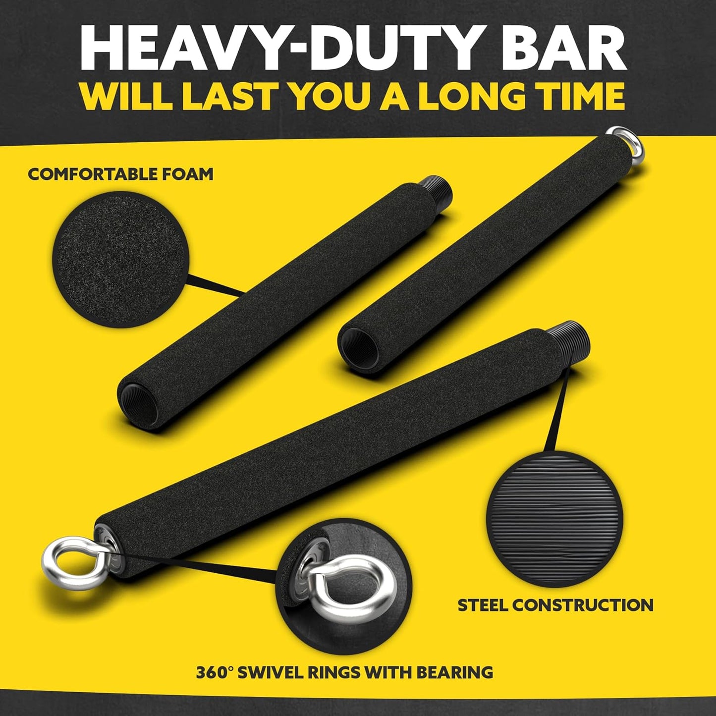Adjustable Steel Resistance Bar for Resistance Bands - Portable Dual Cable Machine Attachment for Working Out - Tribe Lifting Resistance Band Bar