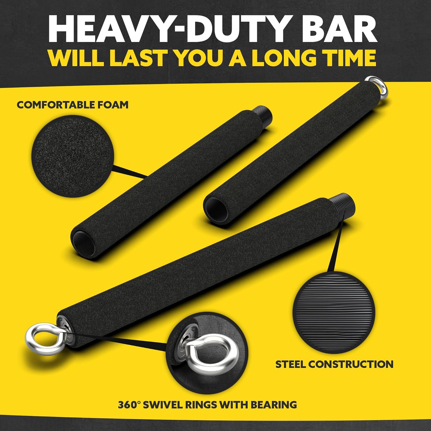 Adjustable Steel Resistance Bar for Resistance Bands - Portable Dual Cable Machine Attachment for Working Out - Tribe Lifting Resistance Band Bar