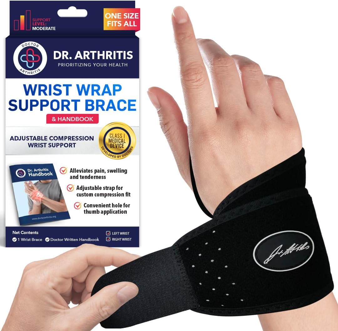 Adjustable Wrist Brace for Carpal Tunnel & Injuries, Doctor-Developed Compression Hand Brace, Easy to Wear, Fits Both Hands - Single Pack