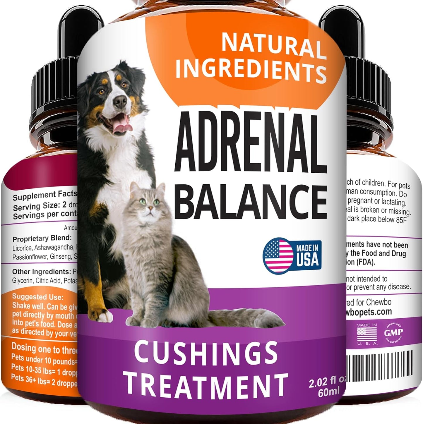 Adrenal Balance Herbal Drops for Dogs and Cats - Natural Cushings Treatment with Ashwagandha, Licorice Root, Rhodiola Rosea - 2oz