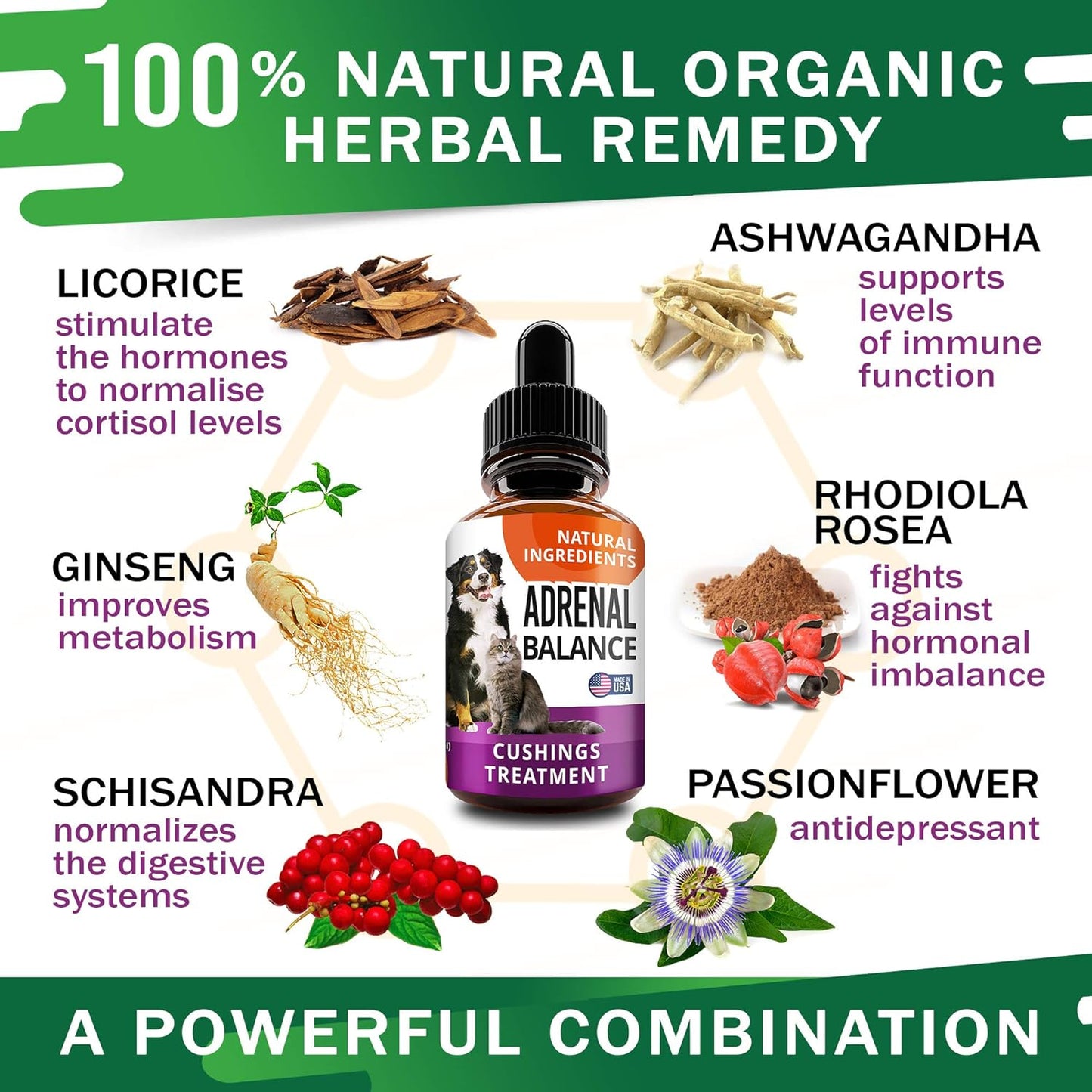 Adrenal Balance Herbal Drops for Dogs and Cats - Natural Cushings Treatment with Ashwagandha, Licorice Root, Rhodiola Rosea - 2oz