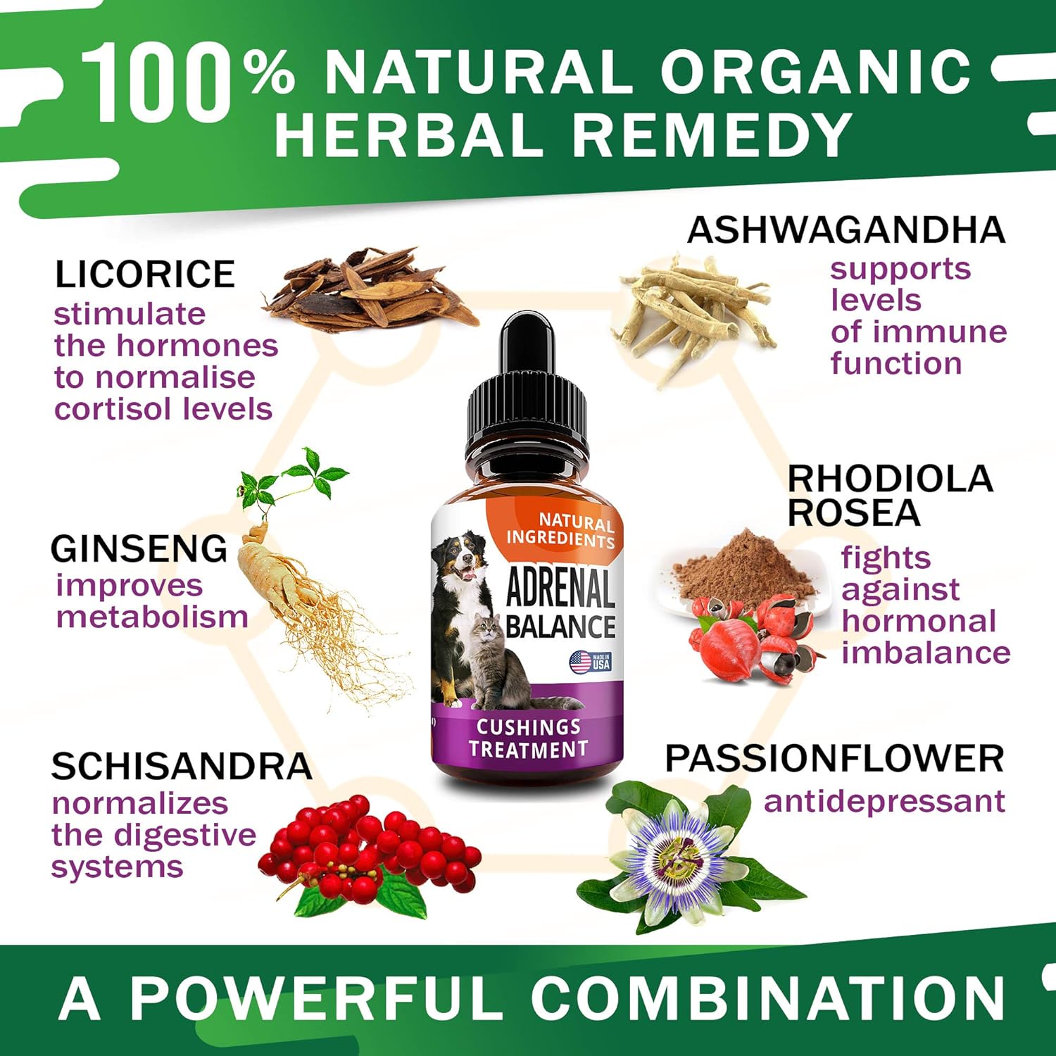 Adrenal Balance Herbal Drops for Dogs and Cats - Natural Cushings Treatment with Ashwagandha, Licorice Root, Rhodiola Rosea - 2oz