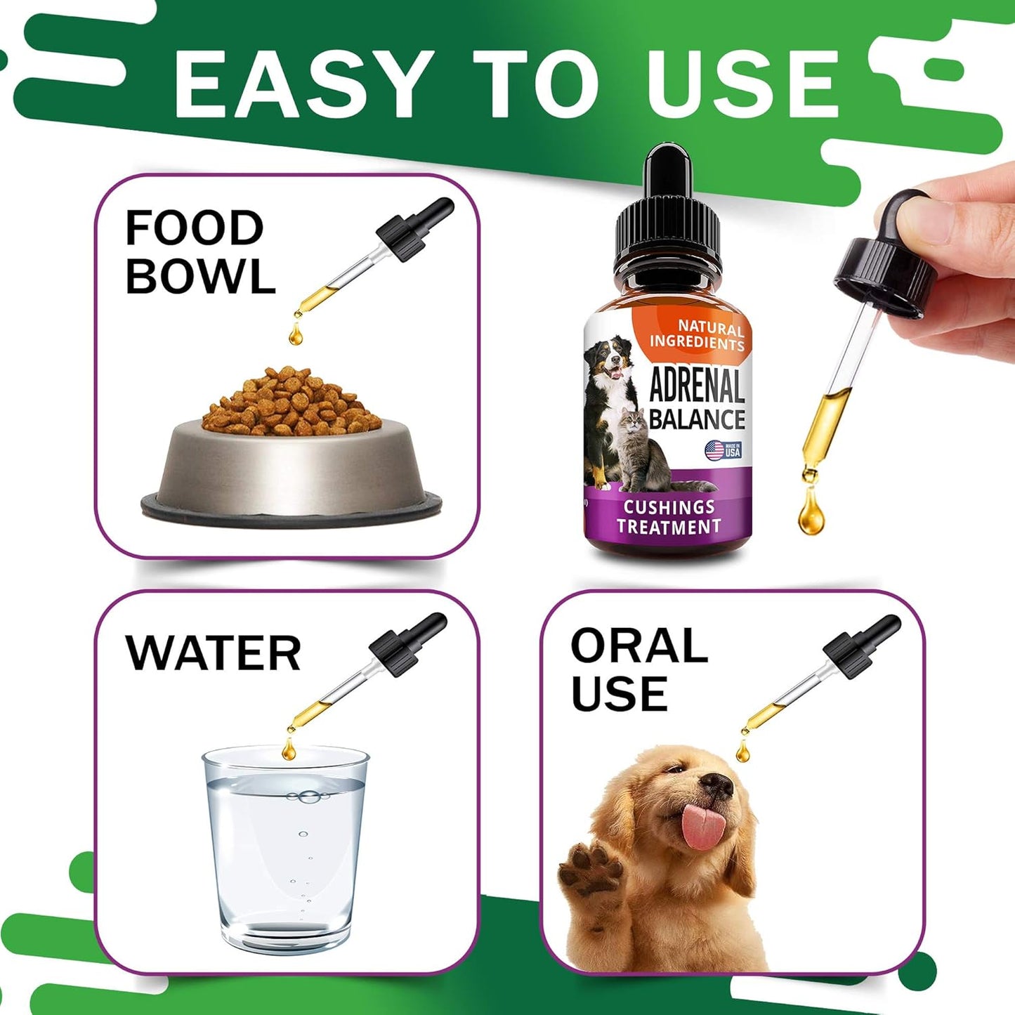 Adrenal Balance Herbal Drops for Dogs and Cats - Natural Cushings Treatment with Ashwagandha, Licorice Root, Rhodiola Rosea - 2oz