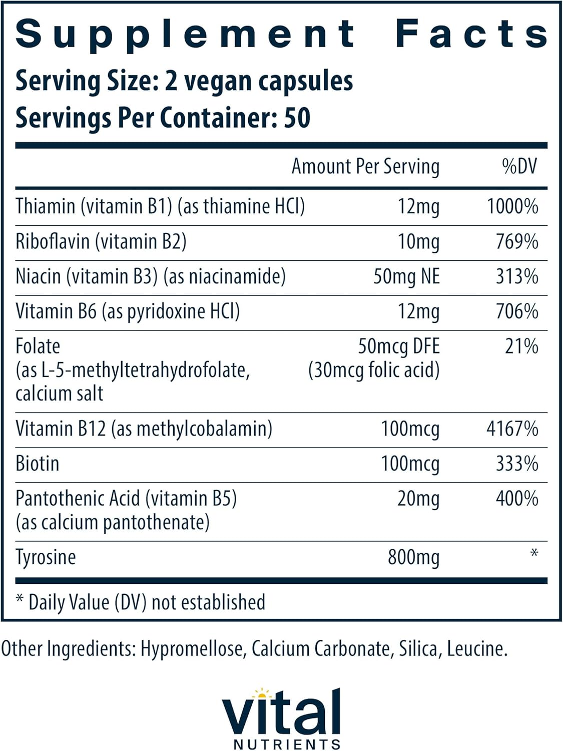 Adrenal Support Complex with Tyrosine, B Vitamins, and Vital Nutrients | Gluten, Dairy, Soy Free | Non-GMO | 100 Capsules