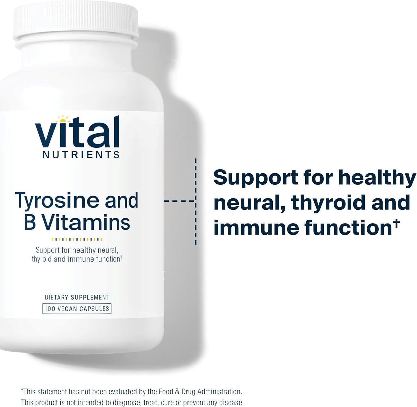 Adrenal Support Complex with Tyrosine, B Vitamins, and Vital Nutrients | Gluten, Dairy, Soy Free | Non-GMO | 100 Capsules