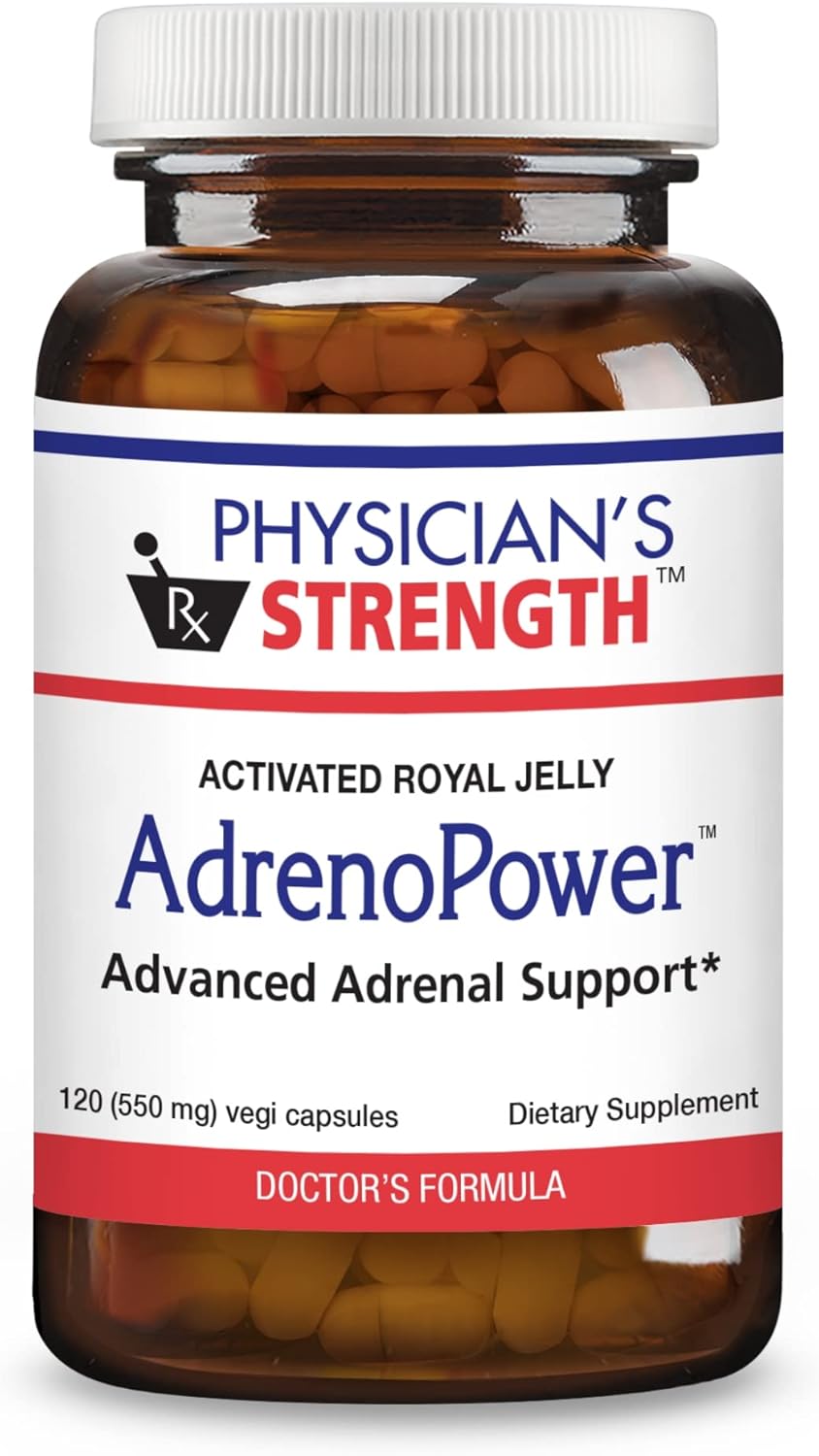 AdrenoPower Energy & Adrenal Support Supplement - 120 Vegi Capsules - Physician's Strength Formula with Royal Jelly, Wild Rosemary, Sage, Camu Camu, Pantothenic Acid - 60 Servings