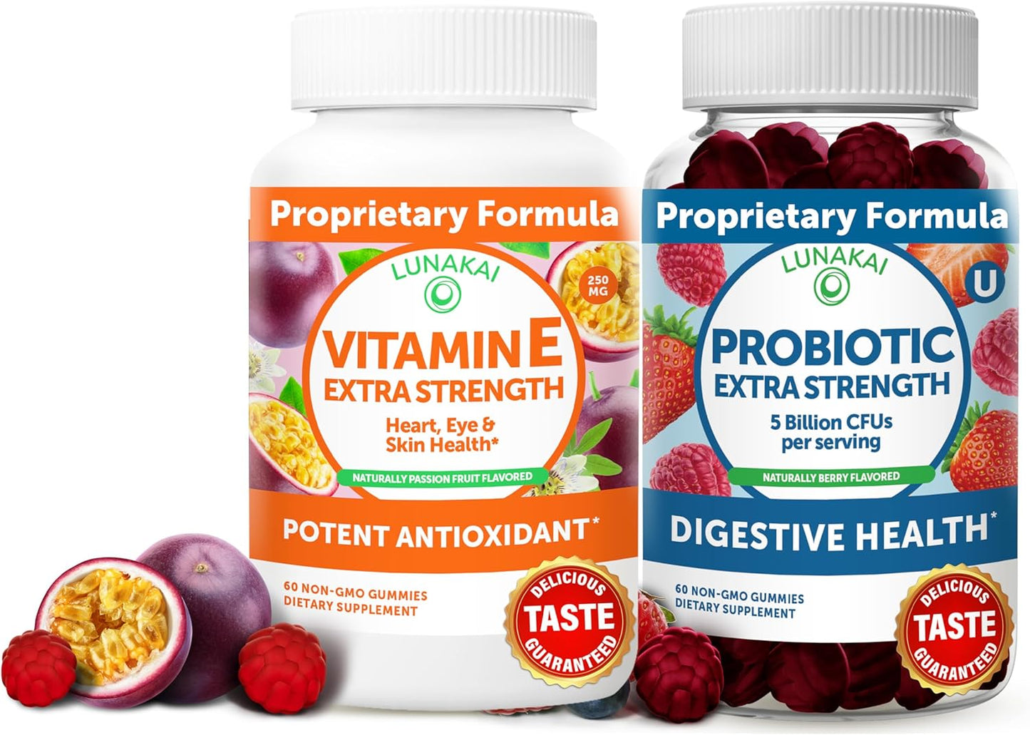 Adult Energy Support Bundle: Lunakai Vitamin E & Probiotic Gummies - 3000mcg + 5 Billion CFUs - Non-GMO & Natural