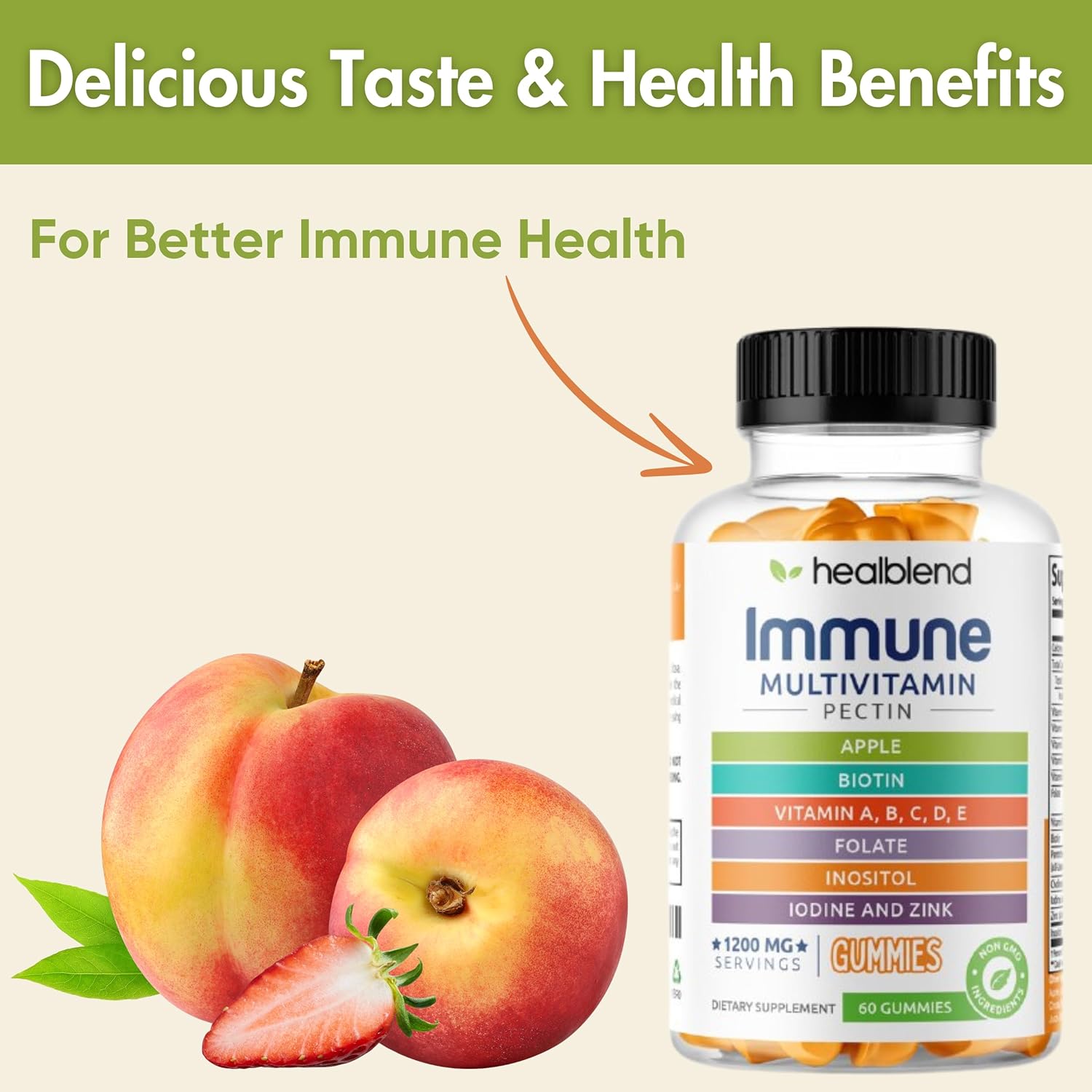 Adult Multivitamin Bear Gummies | Vitamin C, D3, B6, B12, Iron, Zinc | Healblend Power-Packed Formula