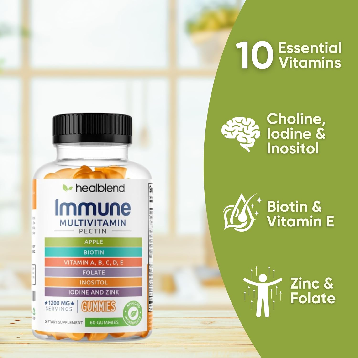 Adult Multivitamin Bear Gummies | Vitamin C, D3, B6, B12, Iron, Zinc | Healblend Power-Packed Formula