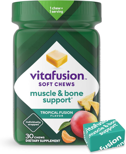 Adult Vitamin D Soft Chews for Bone & Muscle Support, Tropical Fusion Flavor, 30 Individually Wrapped Chews