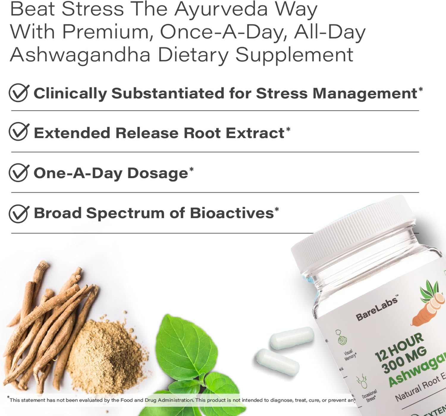 Advanced 12 Hour Time Release Ashwagandha - Natural Root Extract - Sleep, Energy, Stress Support - Men and Women - 30 Day Supply