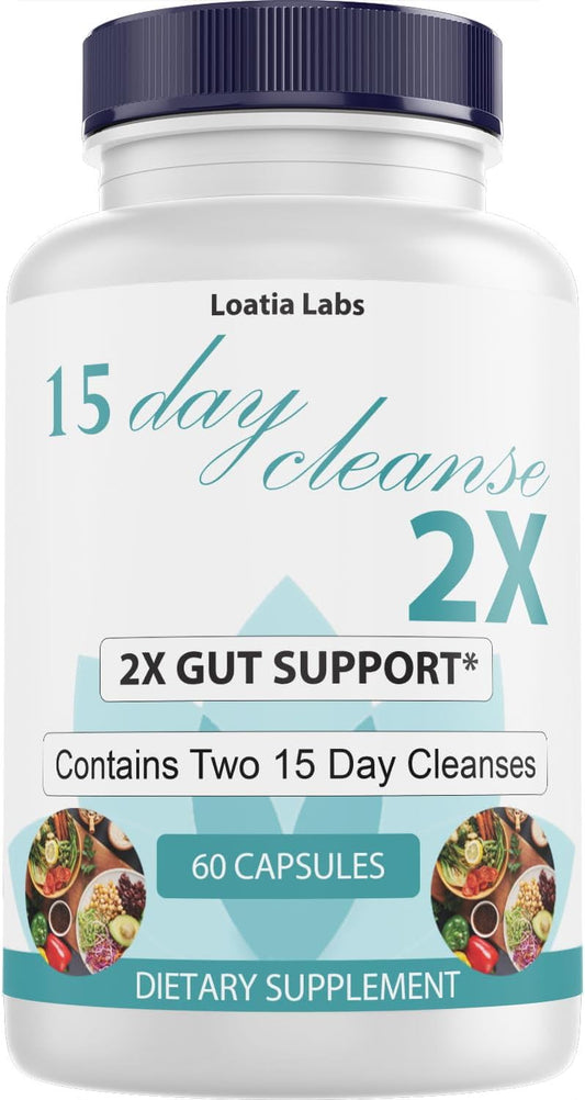 Advanced 15 Day Cleanse with Double Gut & Colon Support for Women & Men - Non-GMO Detox Supplement with Alfalfa, Cascara Sagrada, Probiotics & Psyllium Husk - 60 Capsules - Made in USA