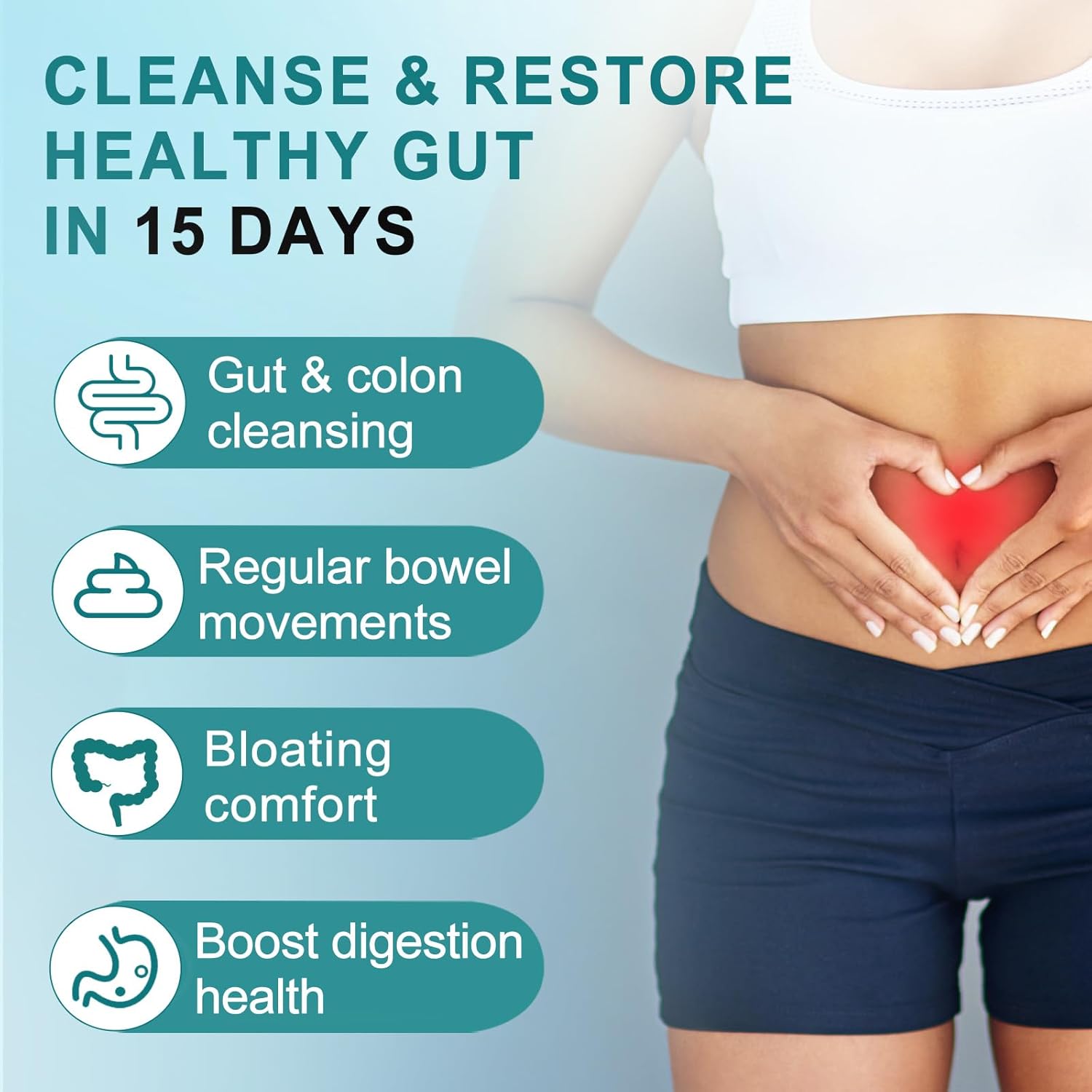 Advanced 15 Day Gut Cleanse Detox with Senna & Psyllium Husk - Non-GMO 30 Capsules for Men & Women