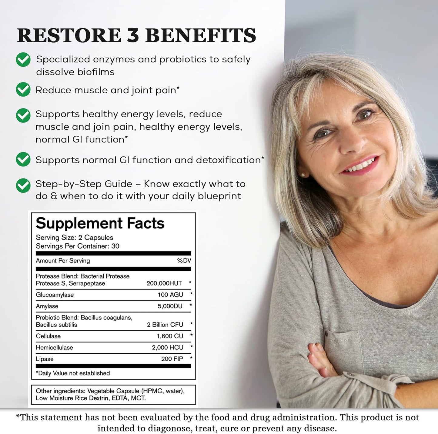 Advanced 3-Proteolytic Enzyme & Spore Probiotic Blend Supplement - 180 Capsules - Supports GI Health, Fibromyalgia, Gut Flora, Muscle & Joint Support - Biofilm Disruption Aid