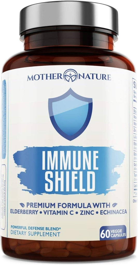 Advanced 7-in-1 Immune Support Supplement with Elderberry, Vitamin C, Zinc - Boosts Immunity in Adults & Kids - 60 Vegan Capsules by Mother Nature Organics