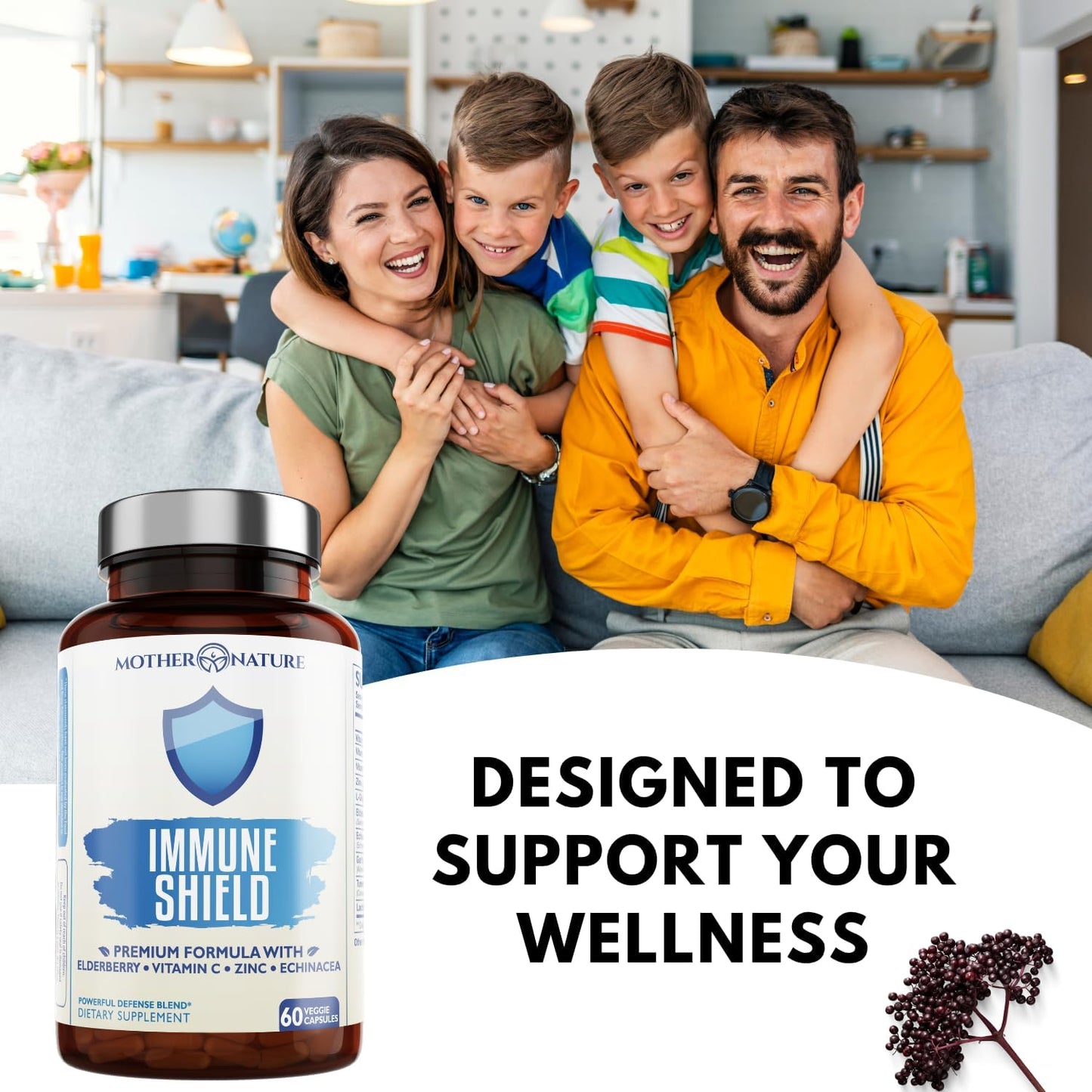 Advanced 7-in-1 Immune Support Supplement with Elderberry, Vitamin C, Zinc - Boosts Immunity in Adults & Kids - 60 Vegan Capsules by Mother Nature Organics