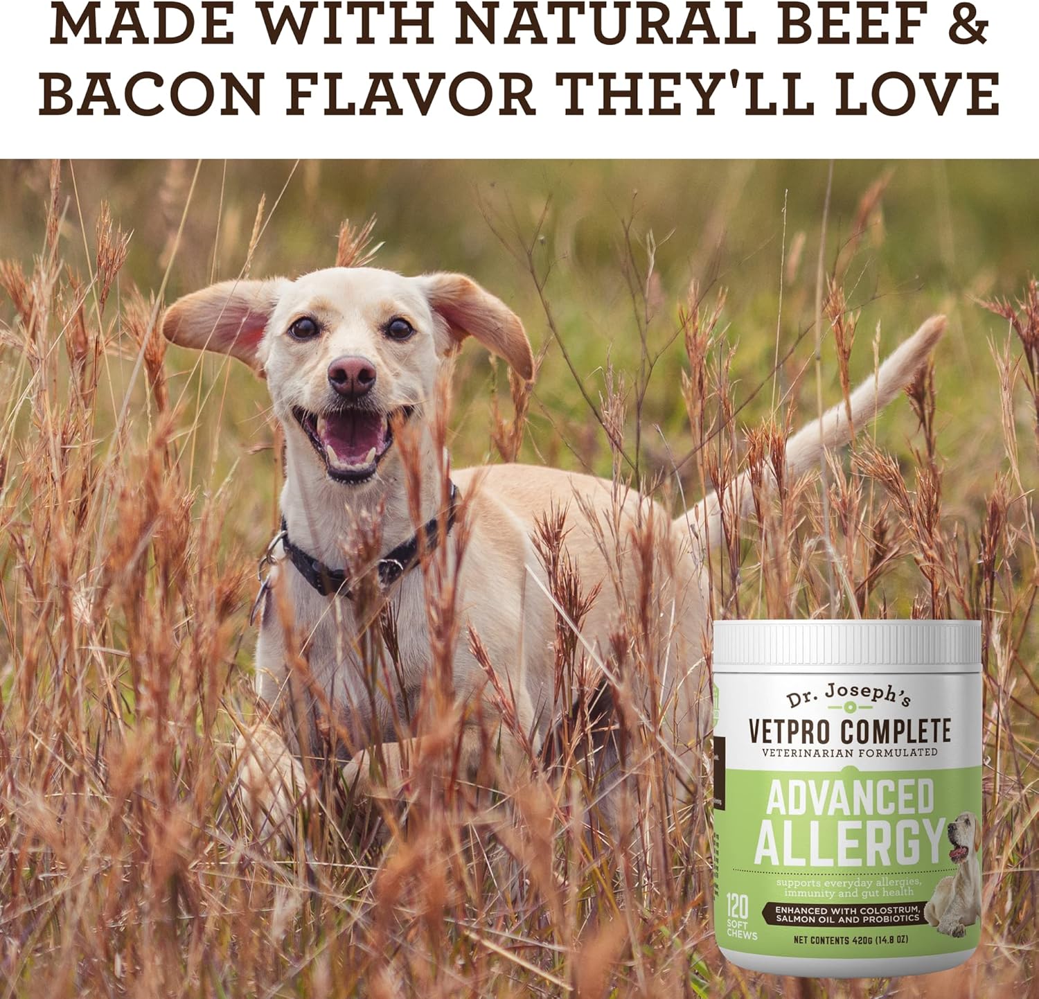 Advanced Allergy and Itch Support for Dogs - Seasonal Allergies, Itchy Skin, Immunity Boost - Salmon Oil, Probiotics, Colostrum - VetPro Formula