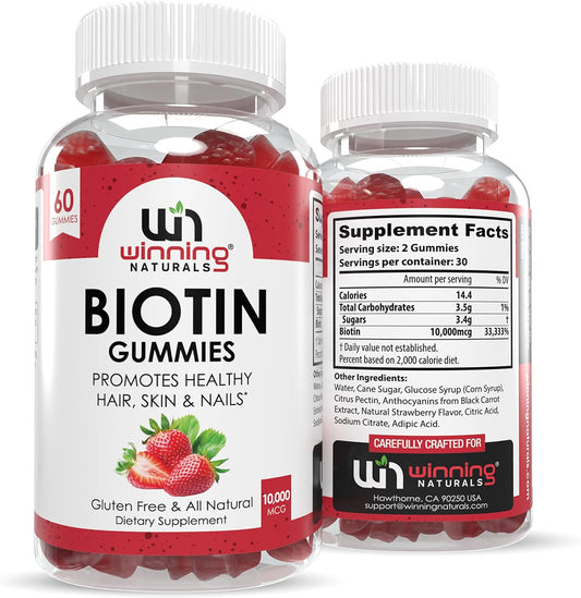 Advanced Biotin Gummies with Natural Strawberry Flavor for Hair, Skin, and Nails Support by WINNING NATURALS