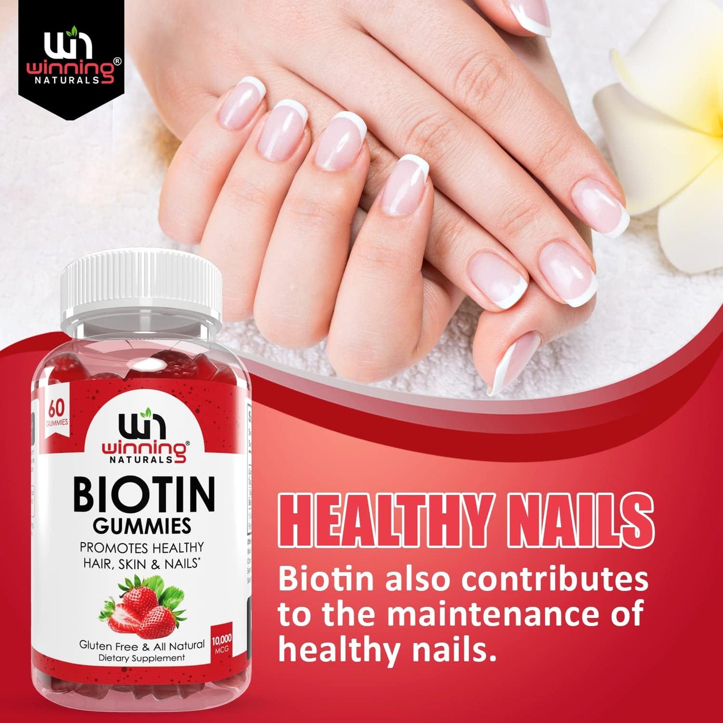 Advanced Biotin Gummies with Natural Strawberry Flavor for Hair, Skin, and Nails Support by WINNING NATURALS
