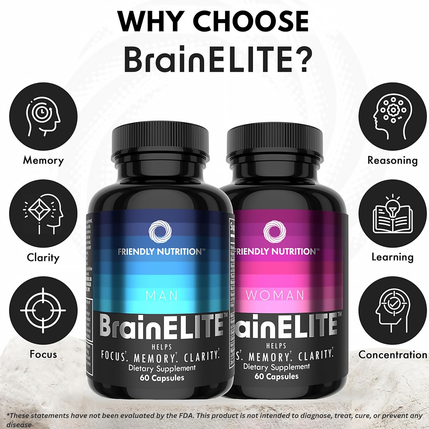 Advanced Brain Booster Capsules for Memory, Focus & Clarity - Nootropic Supplements with Choline, DMAE, Phosphatidylserine, Bacopa - 60 Count 2 Pack for Men & Women