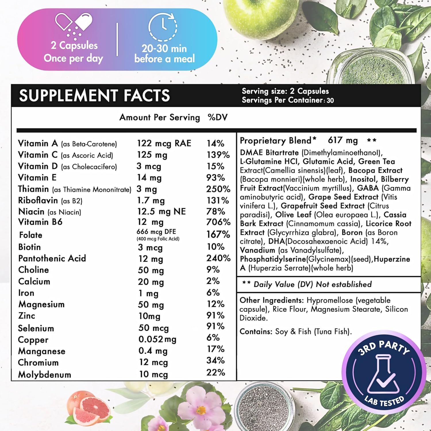 Advanced Brain Booster Capsules for Memory, Focus & Clarity - Nootropic Supplements with Choline, DMAE, Phosphatidylserine, Bacopa - 60 Count 2 Pack for Men & Women