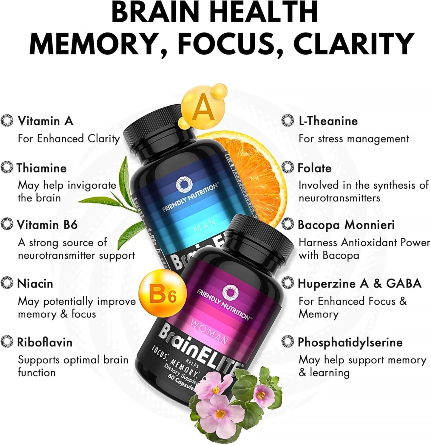 Advanced Brain Booster Capsules for Memory, Focus & Clarity - Nootropic Supplements with Choline, DMAE, Phosphatidylserine, Bacopa - 60 Count 2 Pack for Men & Women