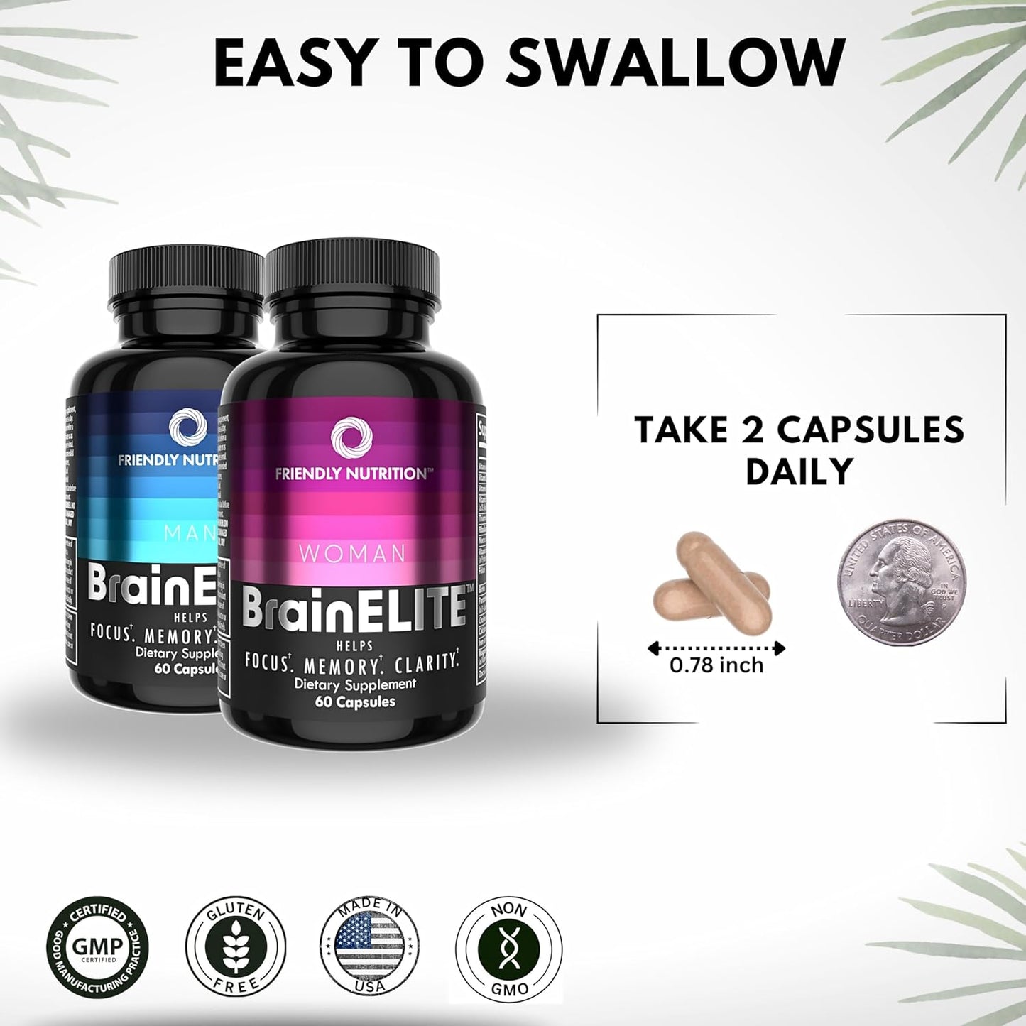 Advanced Brain Booster Capsules for Memory, Focus & Clarity - Nootropic Supplements with Choline, DMAE, Phosphatidylserine, Bacopa - 60 Count 2 Pack for Men & Women