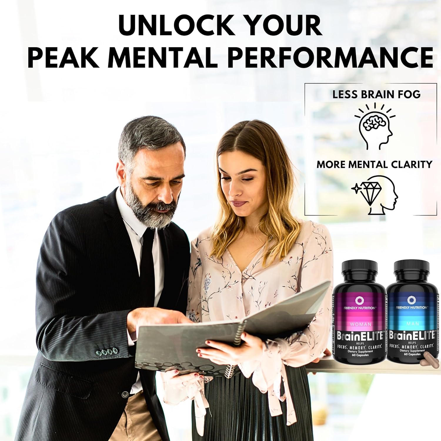 Advanced Brain Booster Capsules for Memory, Focus & Clarity - Nootropic Supplements with Choline, DMAE, Phosphatidylserine, Bacopa - 60 Count 2 Pack for Men & Women