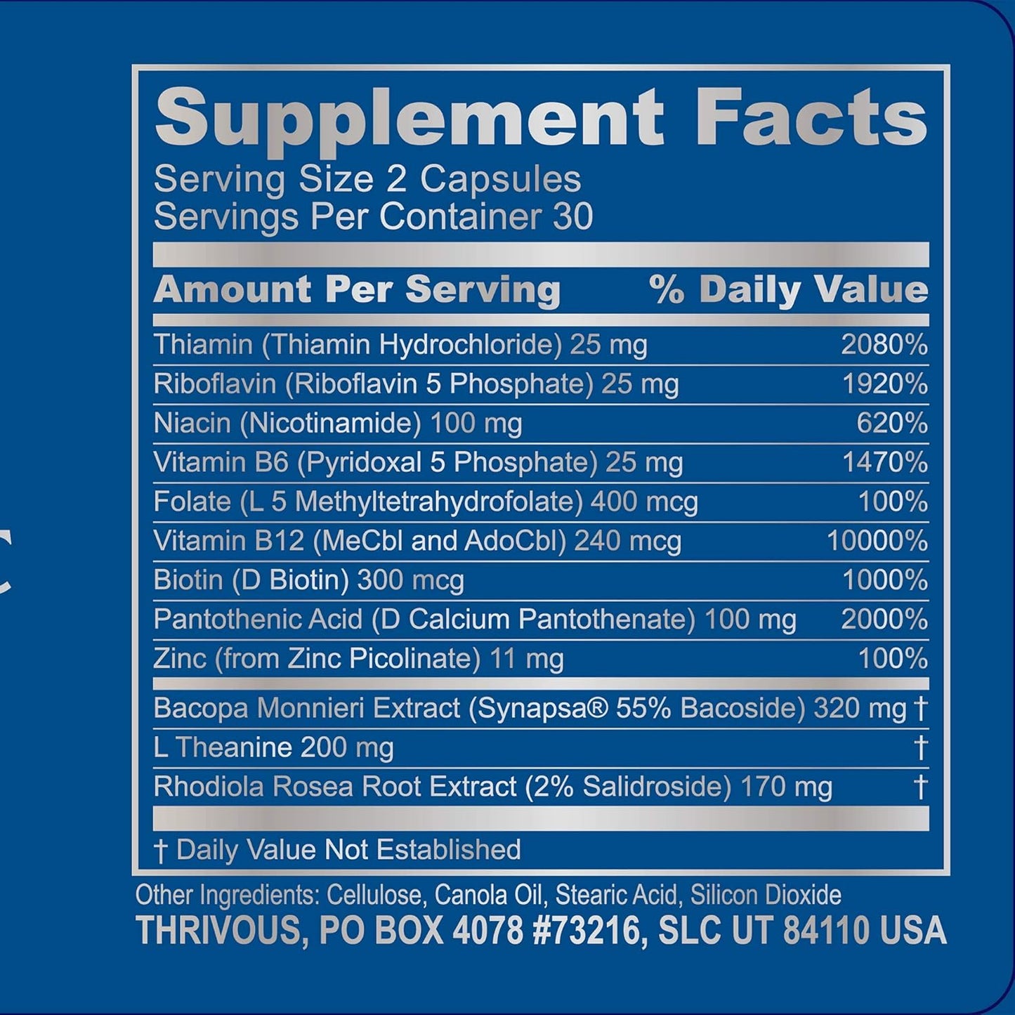 Advanced Brain & Cell Function Supplement Stack with Rhodiola & Berberine for Better Aging - Thrivous Clarity & Vitality - 2 Bottles, 120 Capsules