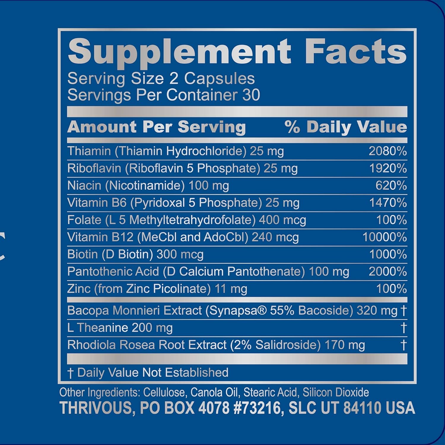 Advanced Brain & Cell Function Supplement Stack with Rhodiola & Berberine for Better Aging - Thrivous Clarity & Vitality - 2 Bottles, 120 Capsules