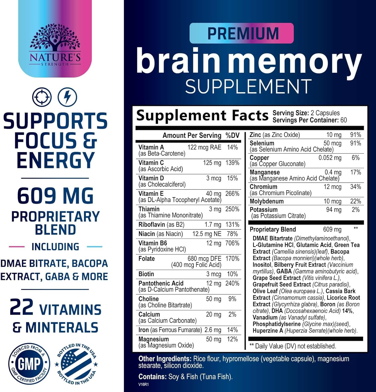 Advanced Brain Health Memory Vitamins with Bacopa & More - Cognitive Formula for Focus, Energy, and Clarity - 120 Capsules