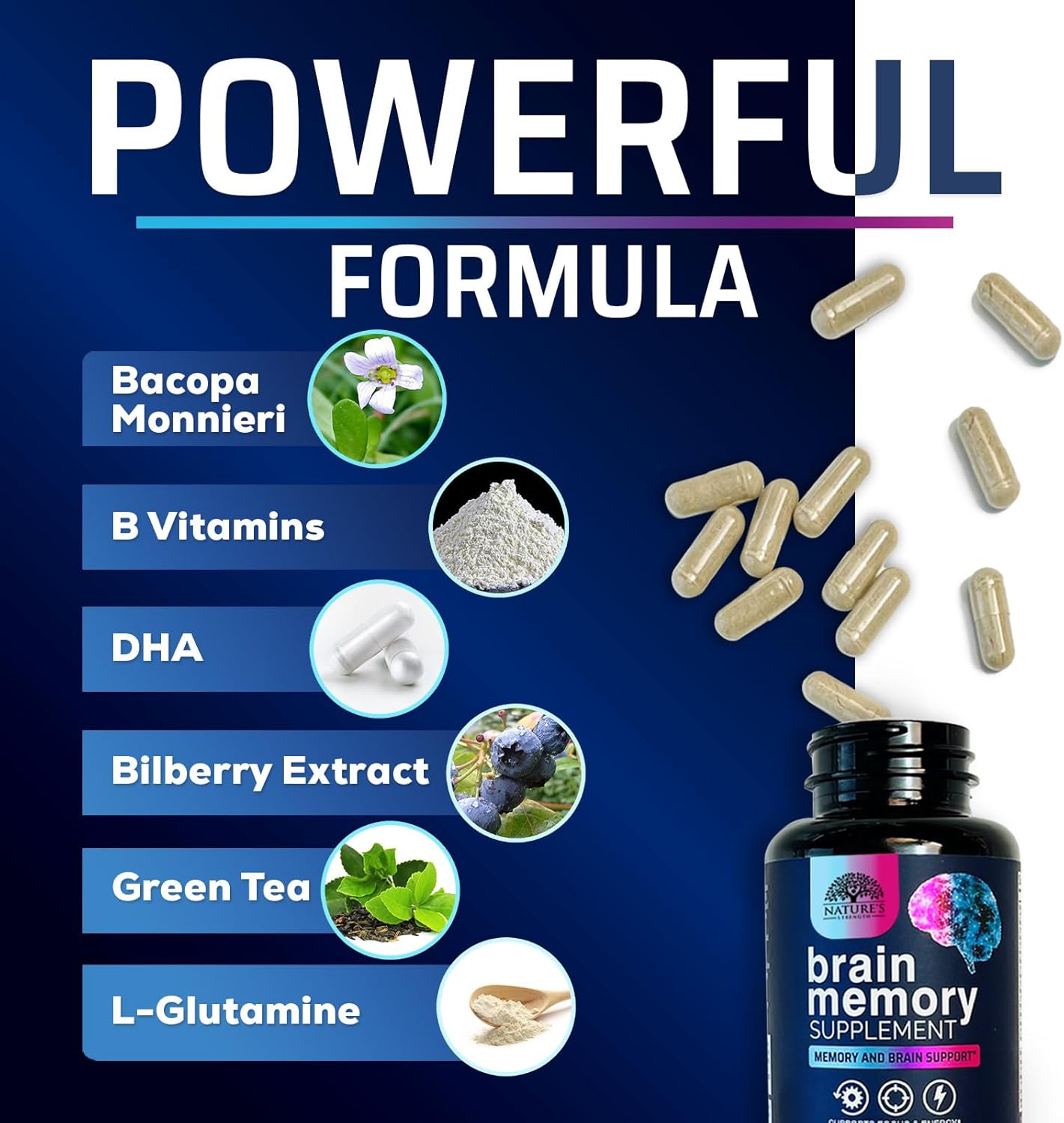 Advanced Brain Health Memory Vitamins with Bacopa & More - Cognitive Formula for Focus, Energy, and Clarity - 120 Capsules