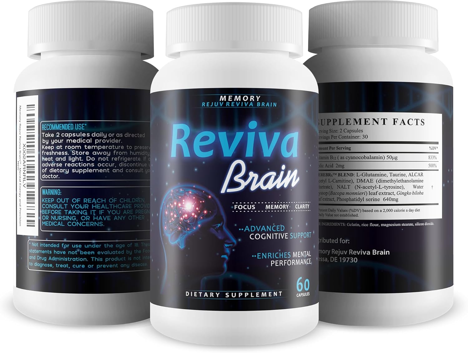 Advanced Cognitive Support Supplement for Focus, Memory, and Clarity - Nootropic Brain Pills for Mental Energy and Precision - Memory Rejuv Brain Reviva