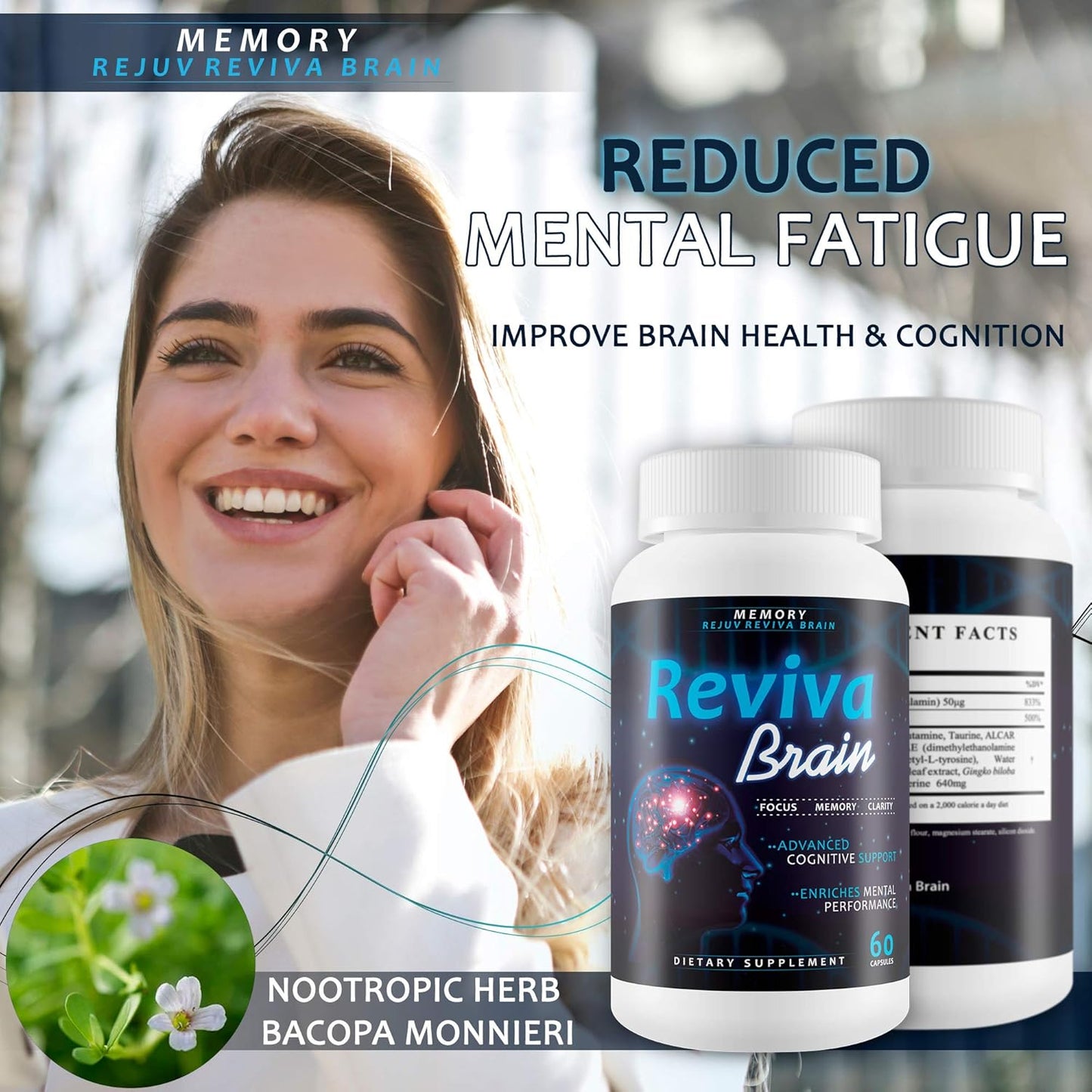 Advanced Cognitive Support Supplement for Focus, Memory, and Clarity - Nootropic Brain Pills for Mental Energy and Precision - Memory Rejuv Brain Reviva