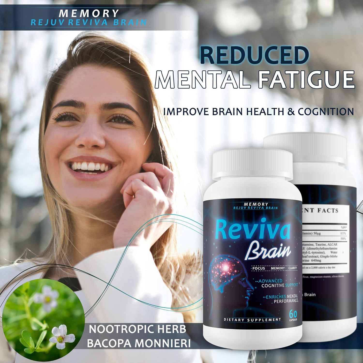 Advanced Cognitive Support Supplement for Focus, Memory, and Clarity - Nootropic Brain Pills for Mental Energy and Precision - Memory Rejuv Brain Reviva